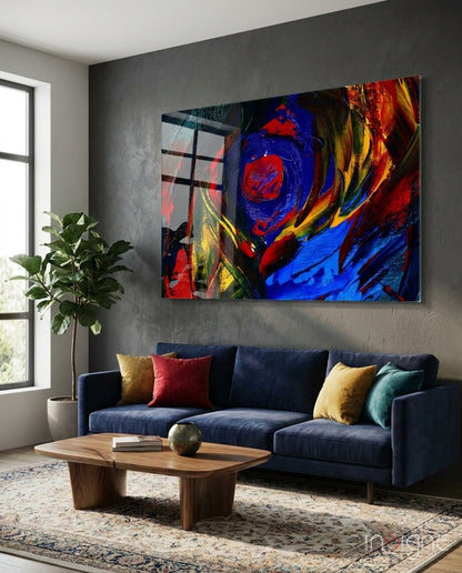Oil Printing cobalt vortex abstract glass wall art