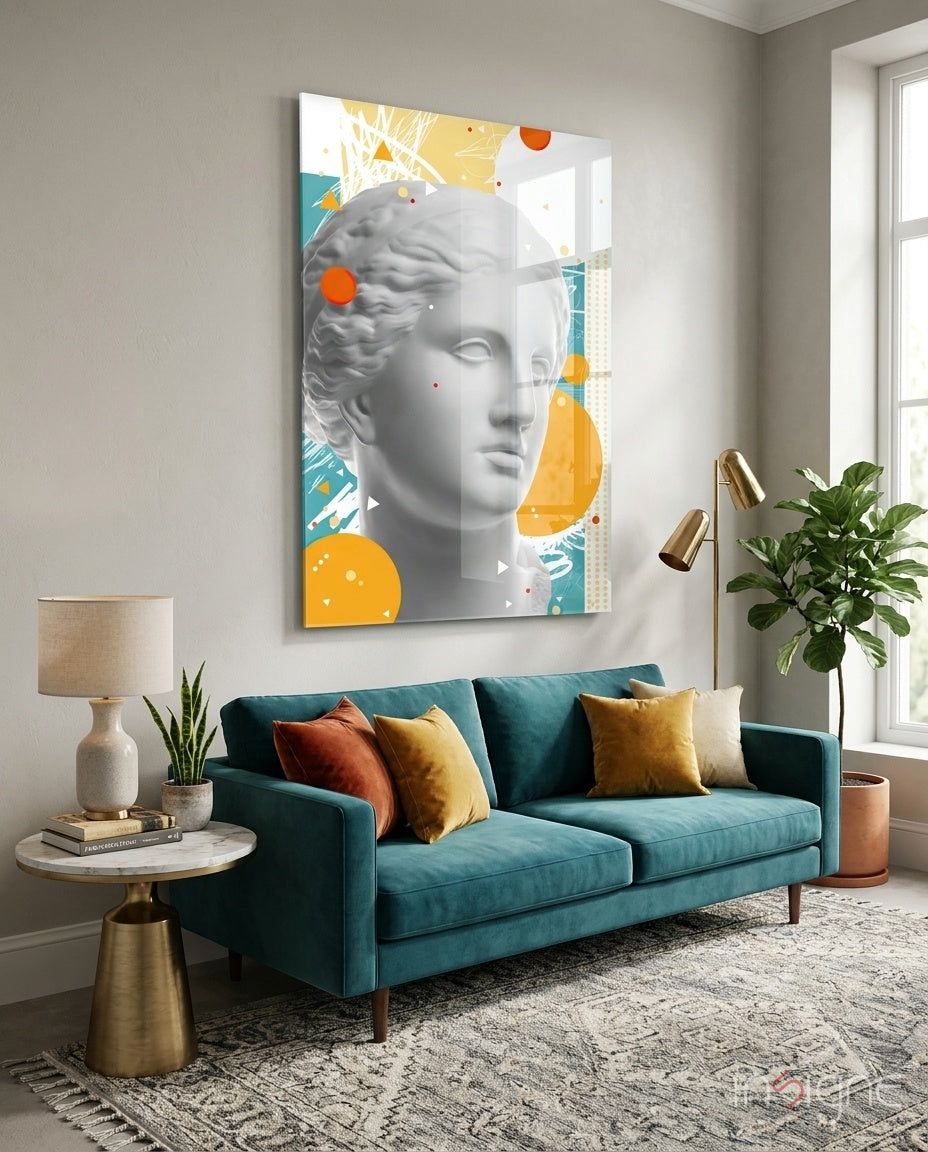 Venus bust geometric collage glass wall art