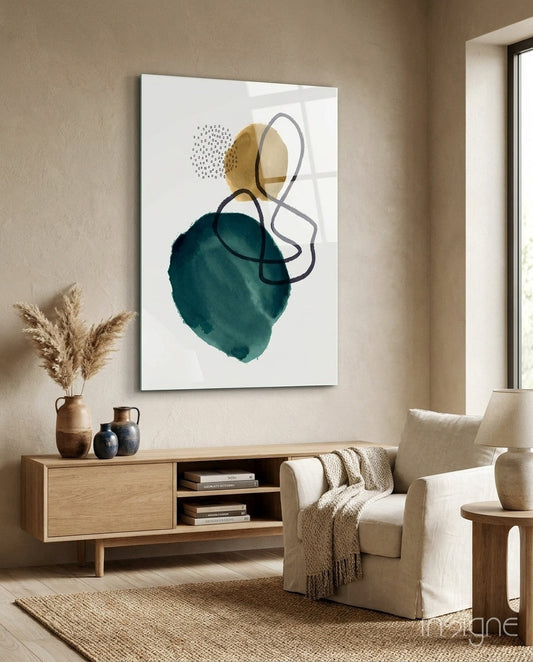 Teal Stack glass wall art abstract scandi design