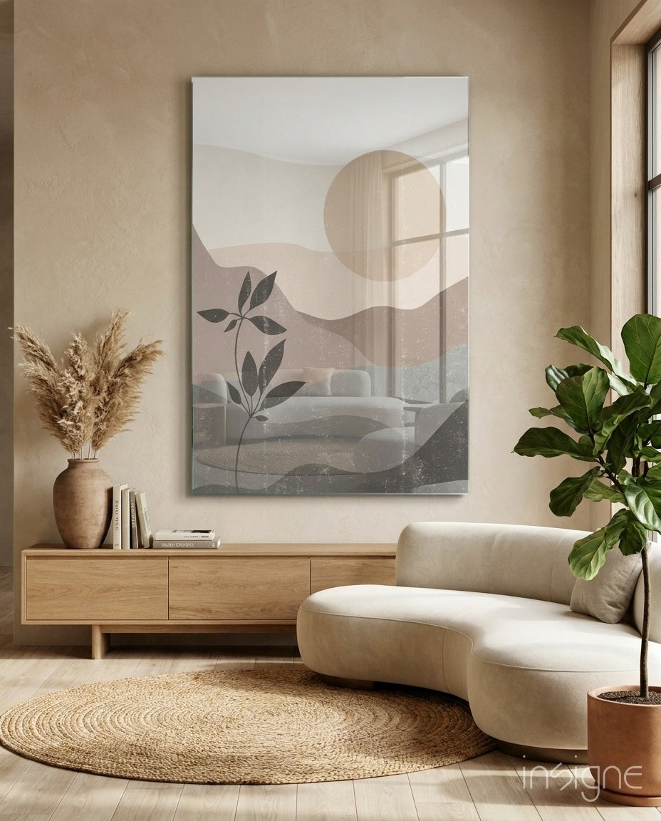 Nordic hills peach moon glass wall art