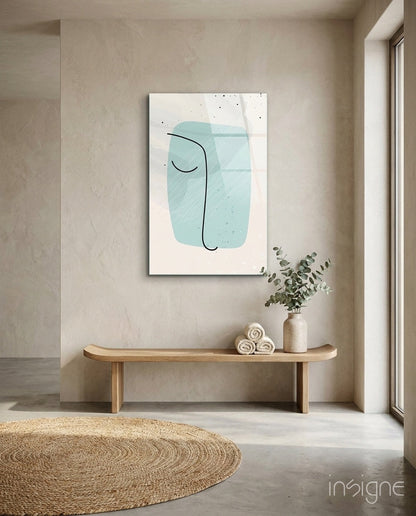 Mint Line Portrait minimalist line-art glass wall art in mint and ivory tones