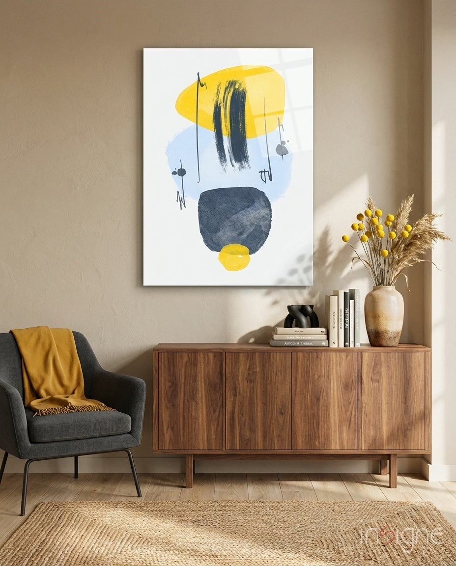 Mustard wabi abstract glass wall art