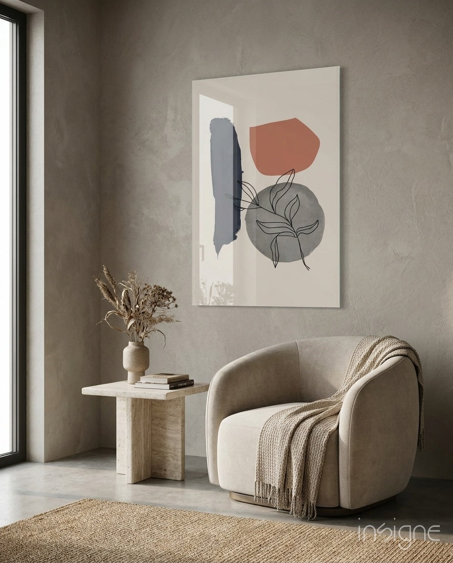 Leaf Circle glass wall art scandi botanical design