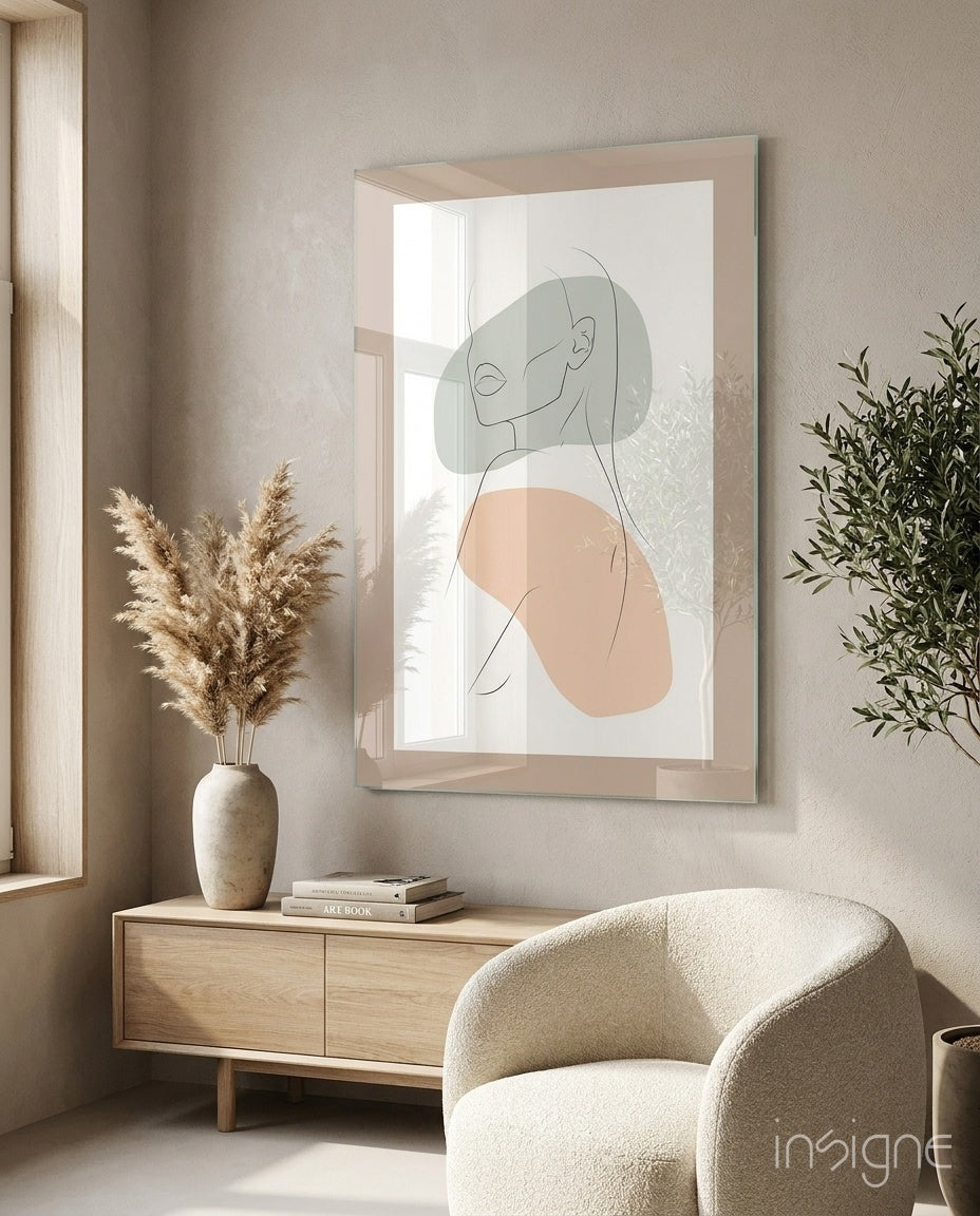 Sage Line Portrait glass wall art line drawing