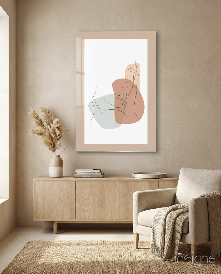 Couple Line Portrait glass wall art line drawing