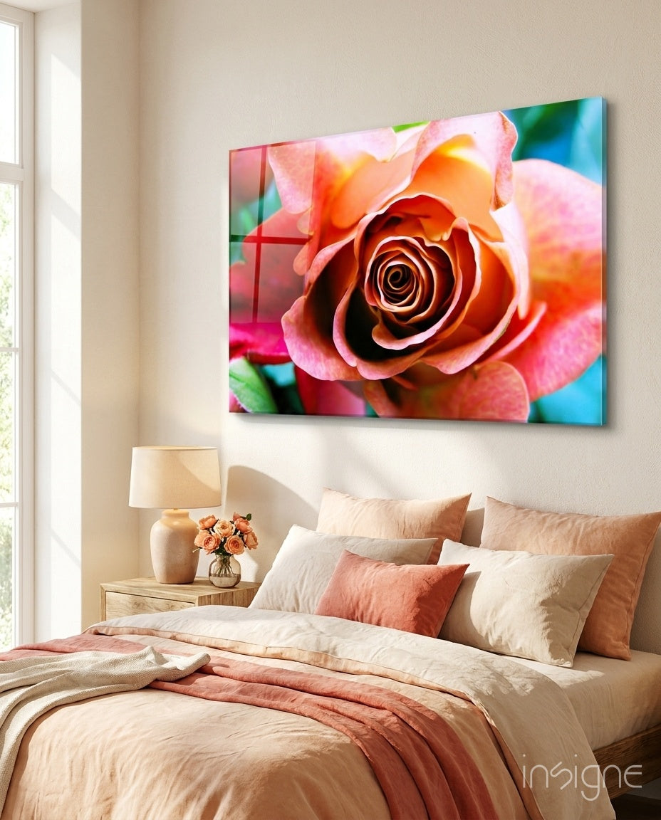 Peach rose glass wall art