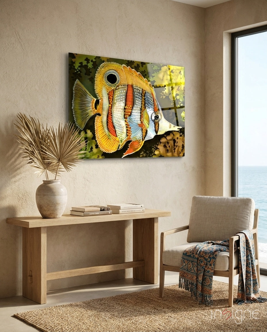 Copperband butterflyfish glass wall art
