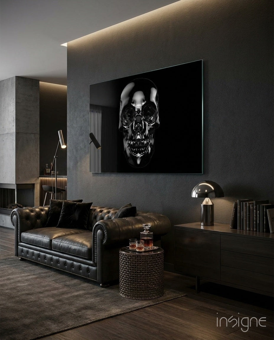 Onyx Skull Glass Wall Art