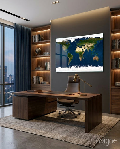 World Map Glass Wall Art satellite Earth design