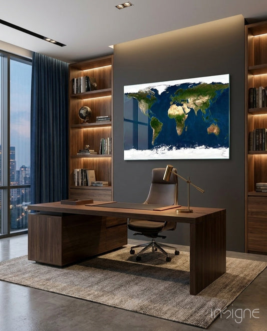 World Map Glass Wall Art satellite Earth design
