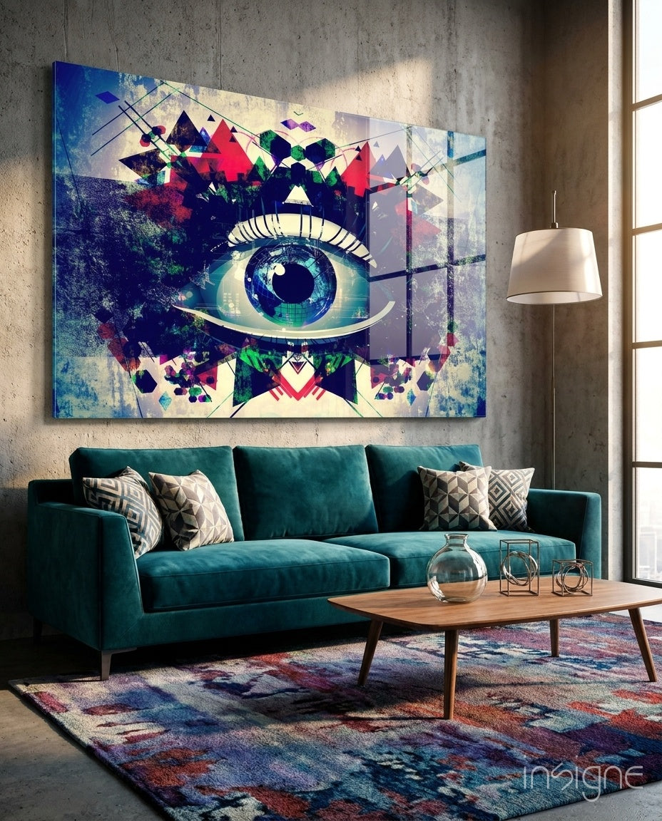 Kaleidoscope Cosmic Eye Glitch Glass Wall Art