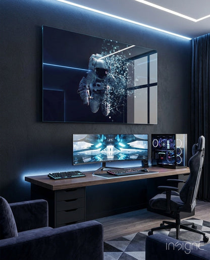 Pixel Astronaut Glass Wall Art in onyx and silver