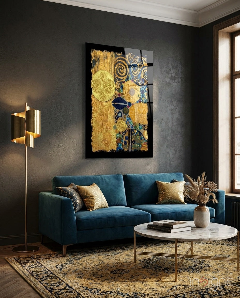 Gold Klimt-inspired abstract glass wall art