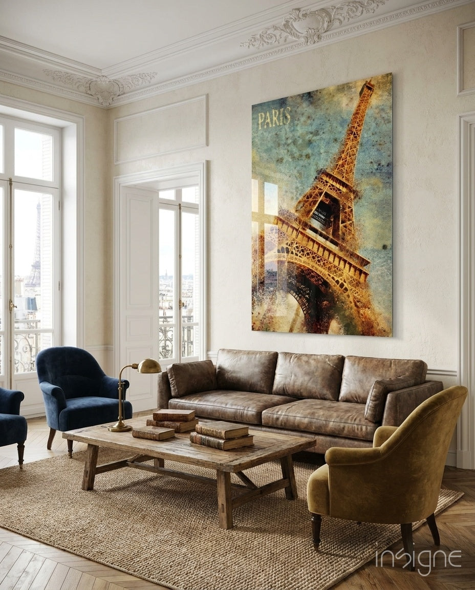 Paris Eiffel Tower vintage glass wall art