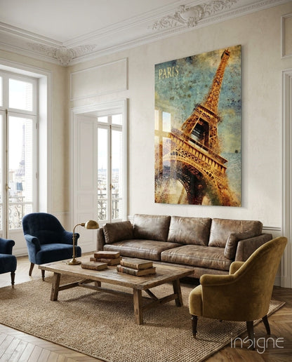 Paris Eiffel Tower vintage glass wall art