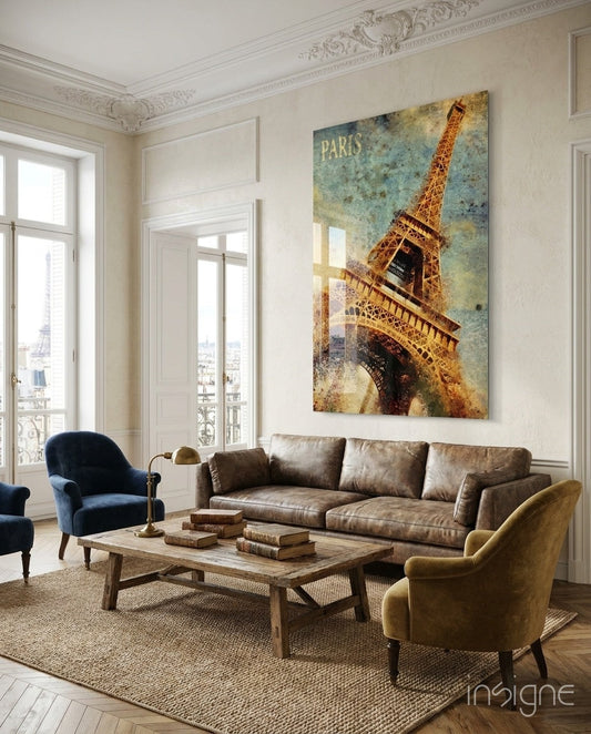 Paris Eiffel Tower vintage glass wall art
