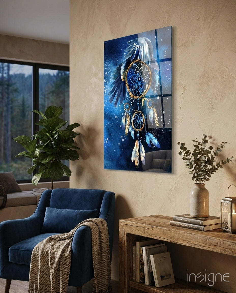Eagle wings dreamcatcher glass wall art