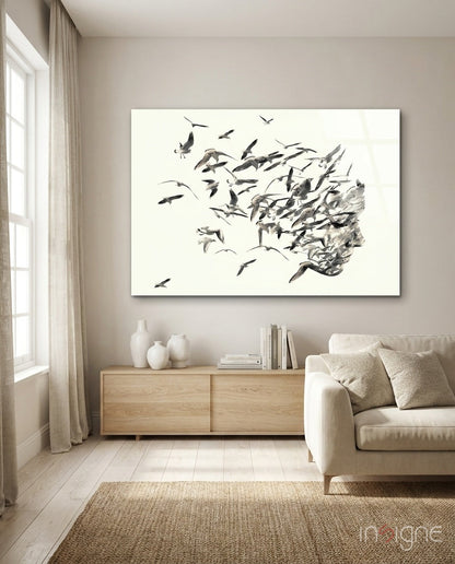Free Thoughts surreal bird profile glass wall art