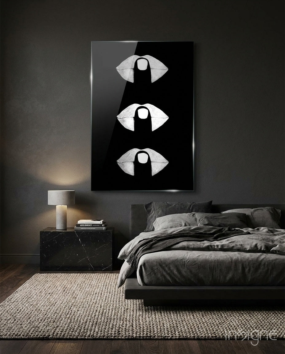 White Lips Trio Black Glass Art