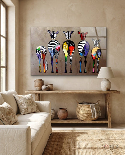 Colorful pop art zebras glass wall art