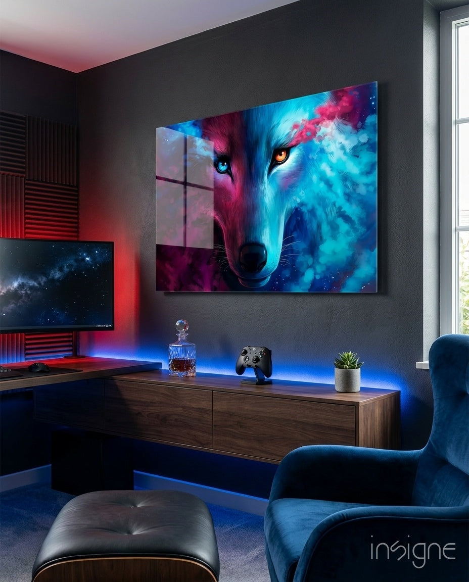 Spirit wolf cosmic glass wall art print