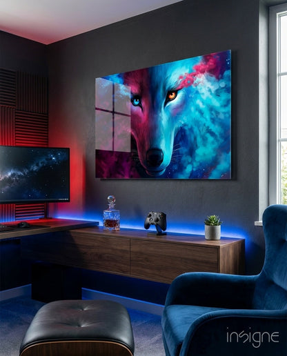Spirit wolf cosmic glass wall art print