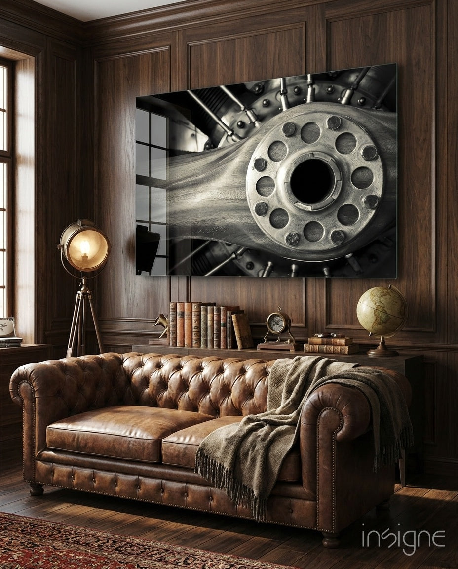 Vintage Aircraft Engine Glass Wall Art