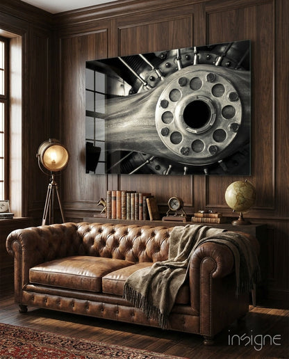 Vintage Aircraft Engine Glass Wall Art