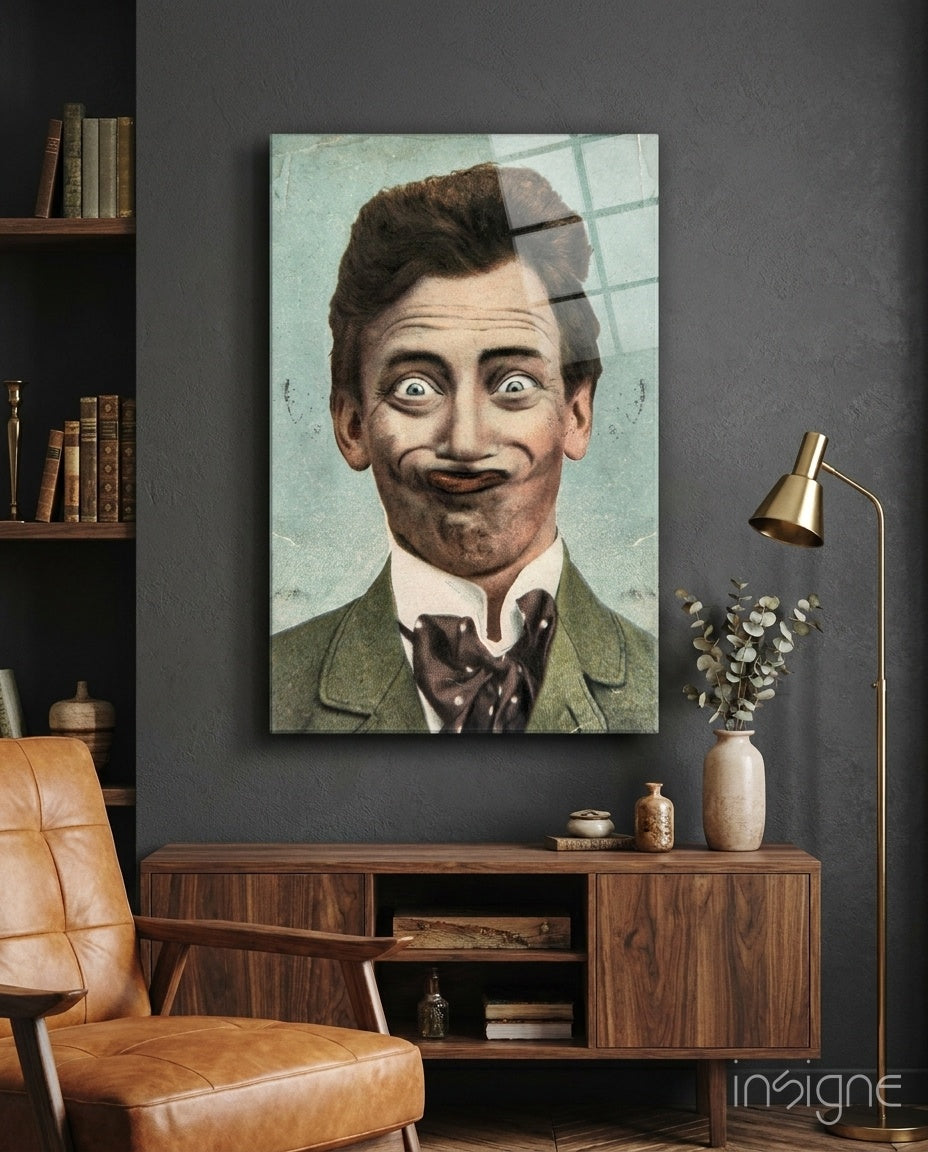 Vintage cartoon gentleman glass wall art