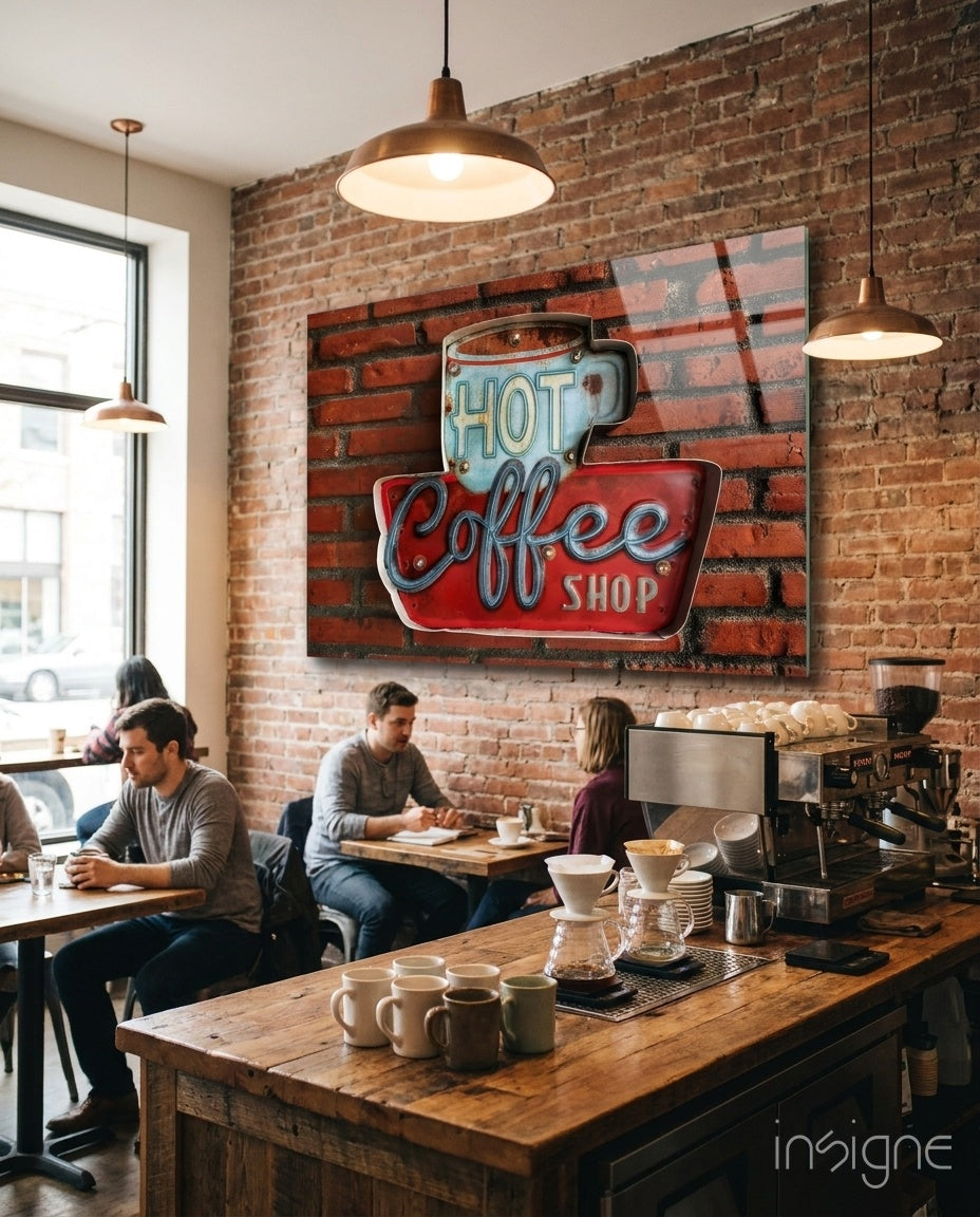Vintage Coffee Shop Sign retro glass wall art