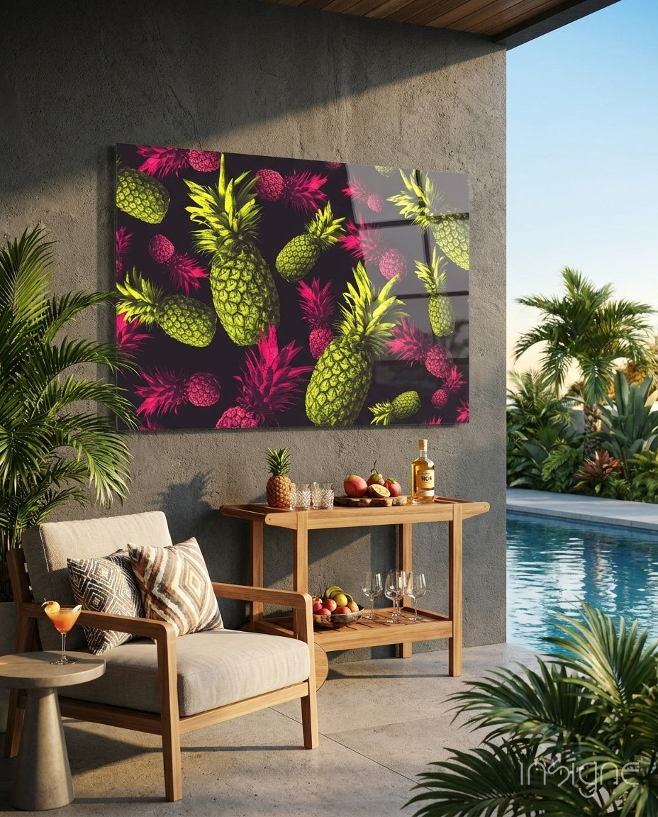 Tropical pineapple toss glass wall art