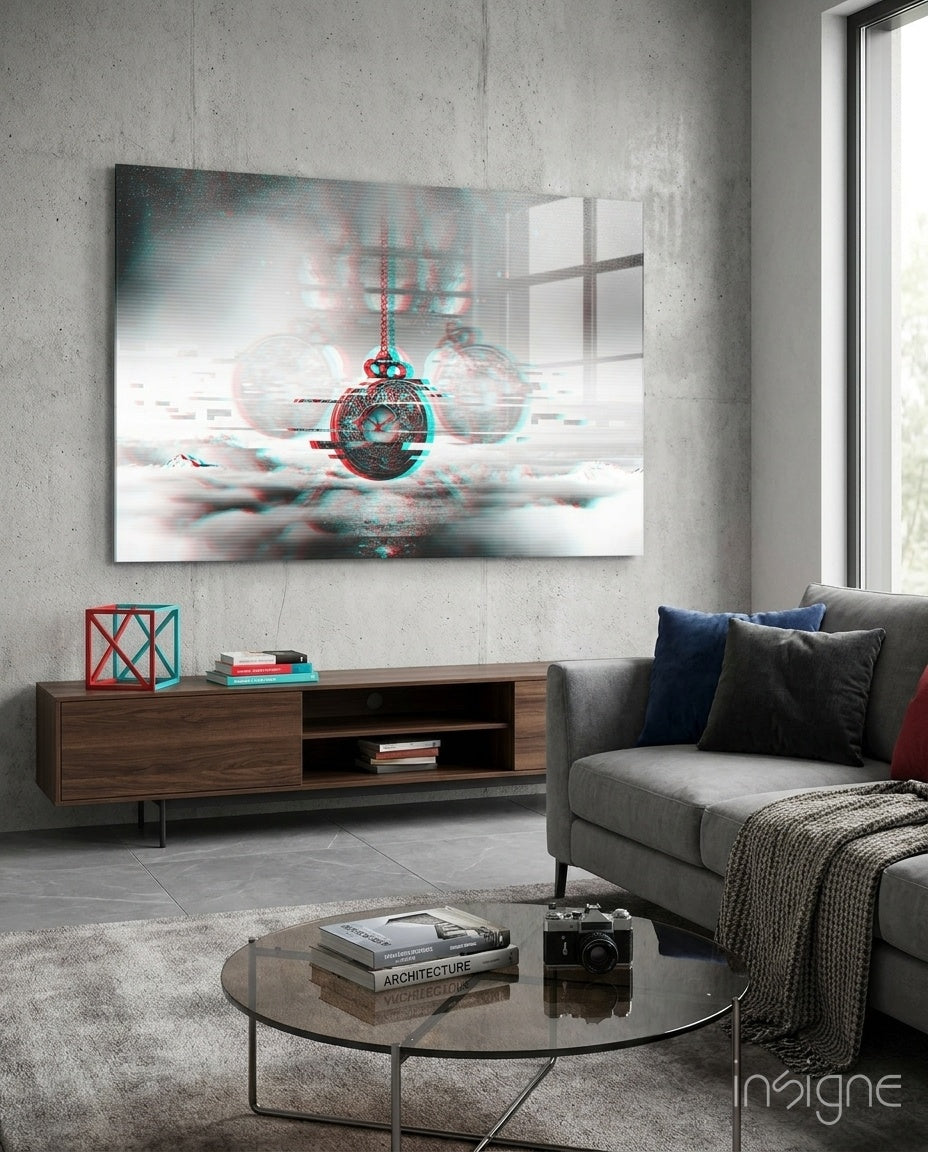 Glitch pocket watch glass wall art