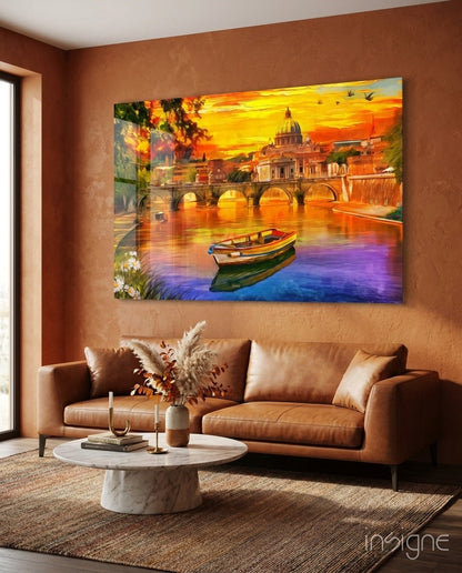 St. Peter's Basilica glass wall art sunset cityscape