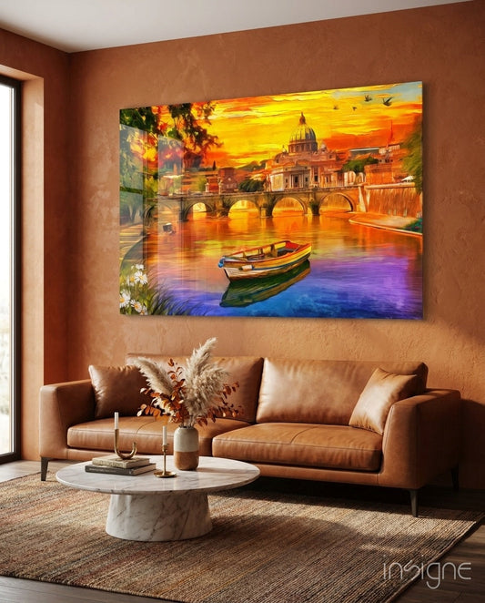 St. Peter's Basilica glass wall art sunset cityscape