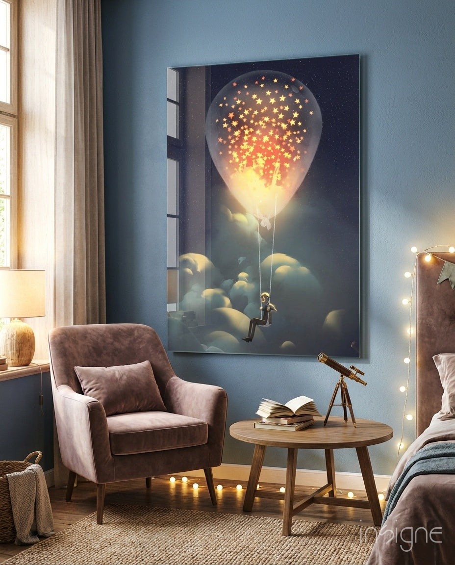 Starry dream fantasy glass wall art nursery decor