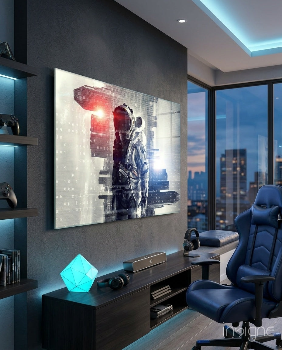 Digital astronaut glass wall art