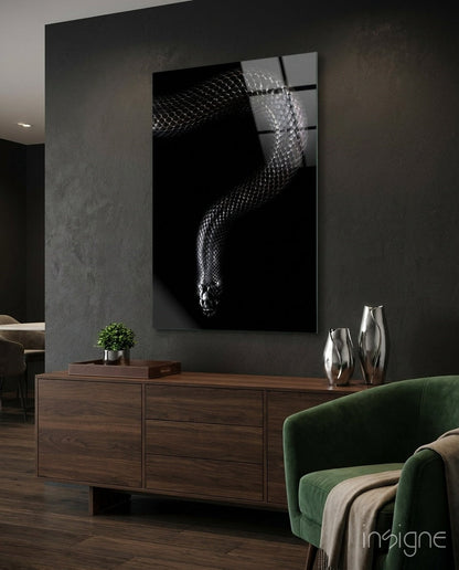 Silver scaled snake fine-art glass wall art
