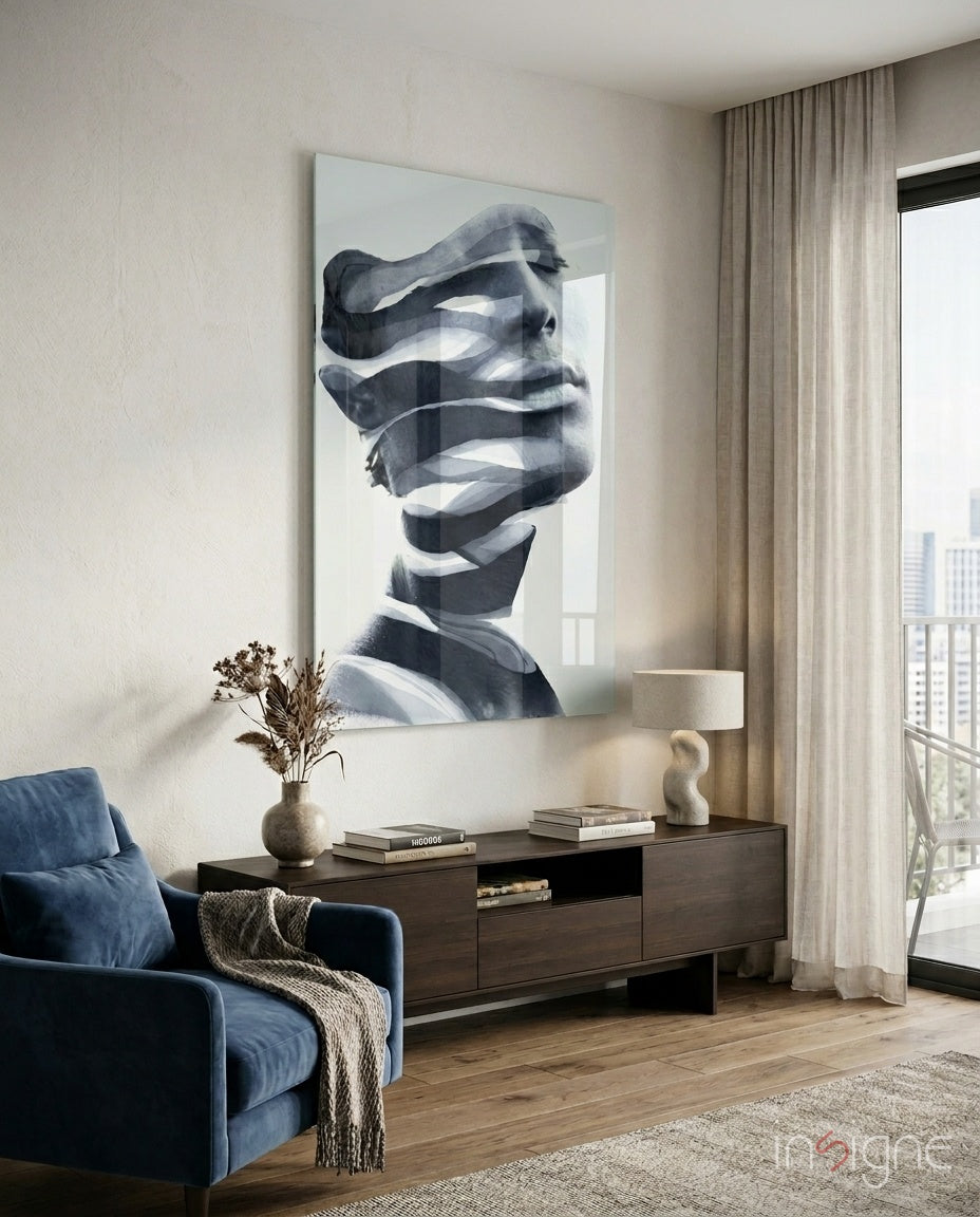 Surreal portrait glass wall art