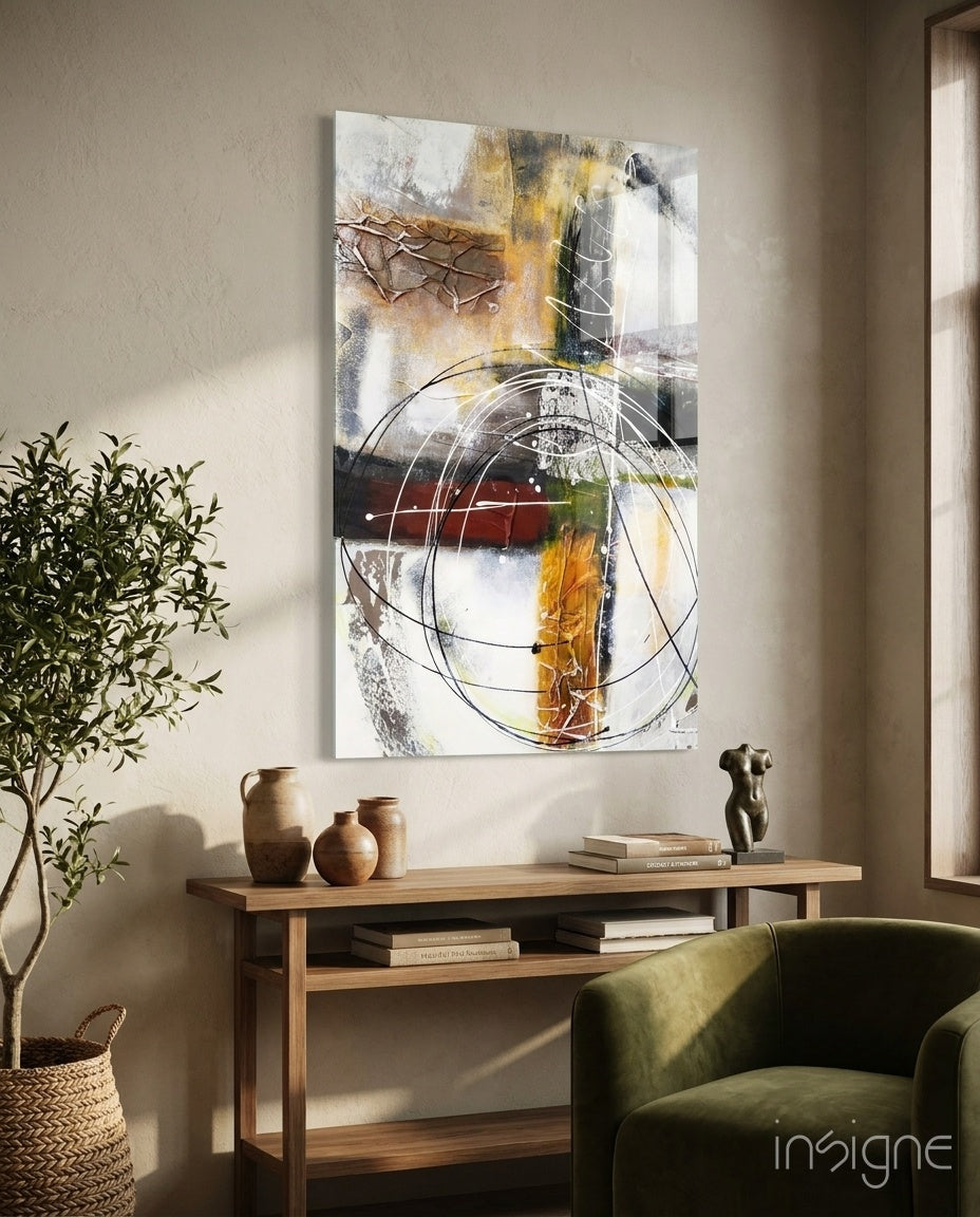 Abstract glass wall art mixed-media design