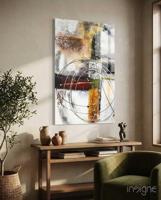 Abstract glass wall art mixed-media design