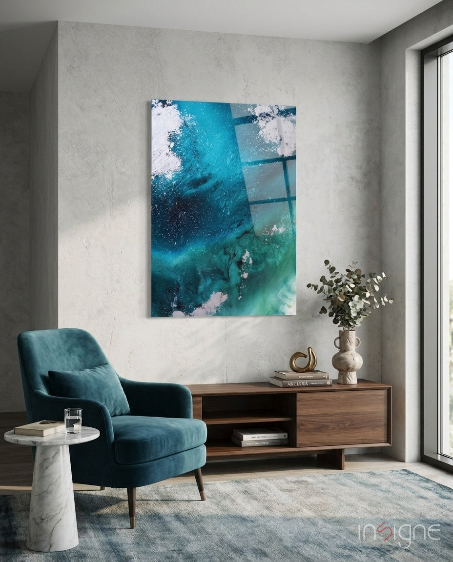 Teal Wave Glass Wall Art