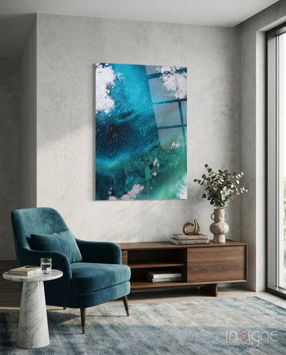 Teal Wave Glass Wall Art
