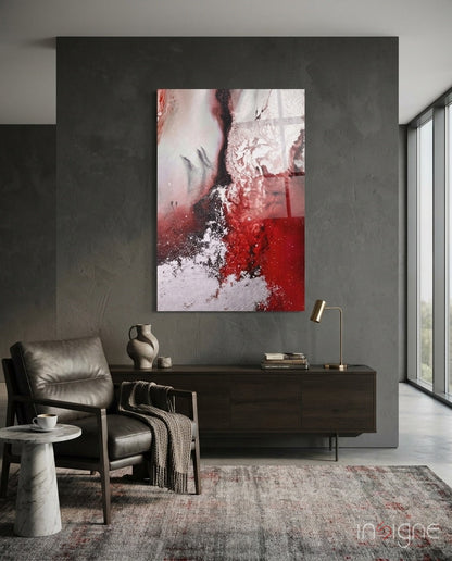 Red white marble blend glass wall art