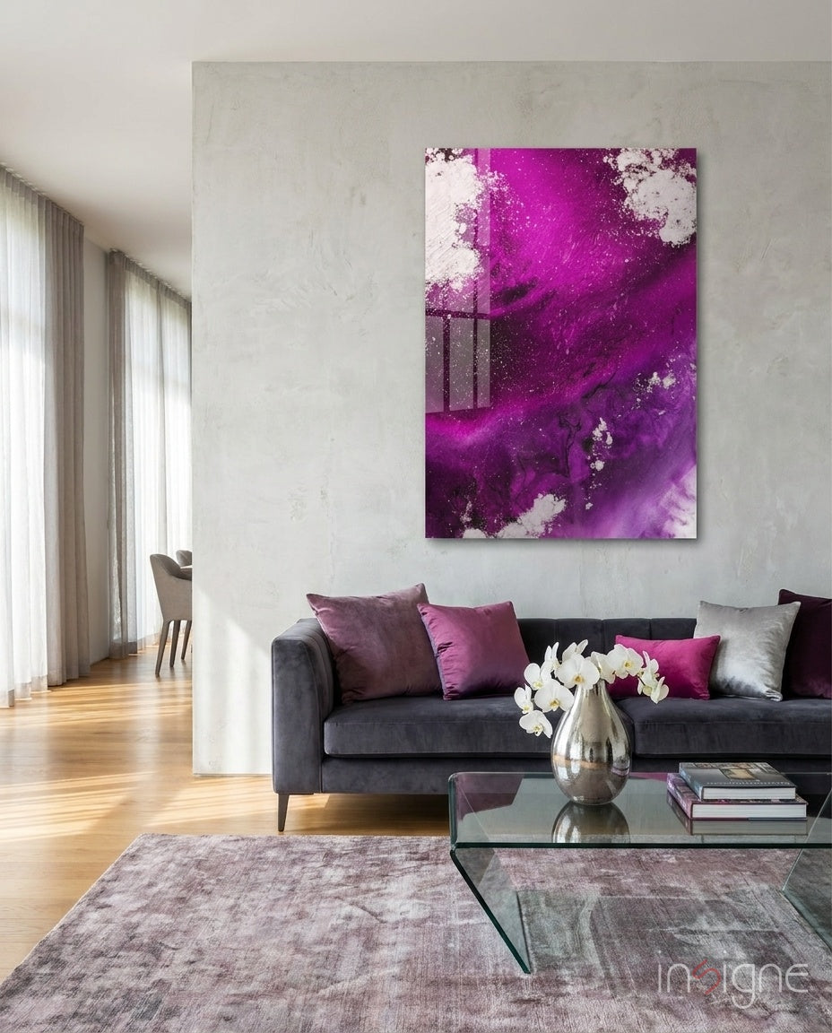Magenta fuchsia fluid abstract glass wall art