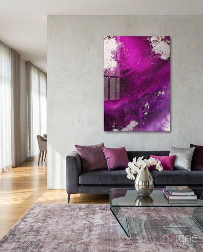 Magenta fuchsia fluid abstract glass wall art