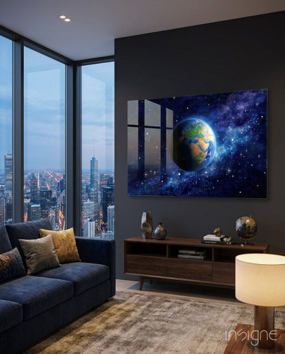 Earth and Nebula glass wall art