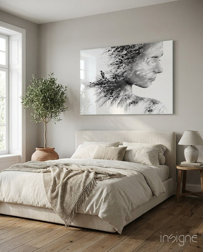 Woman Bird glass wall art silhouette