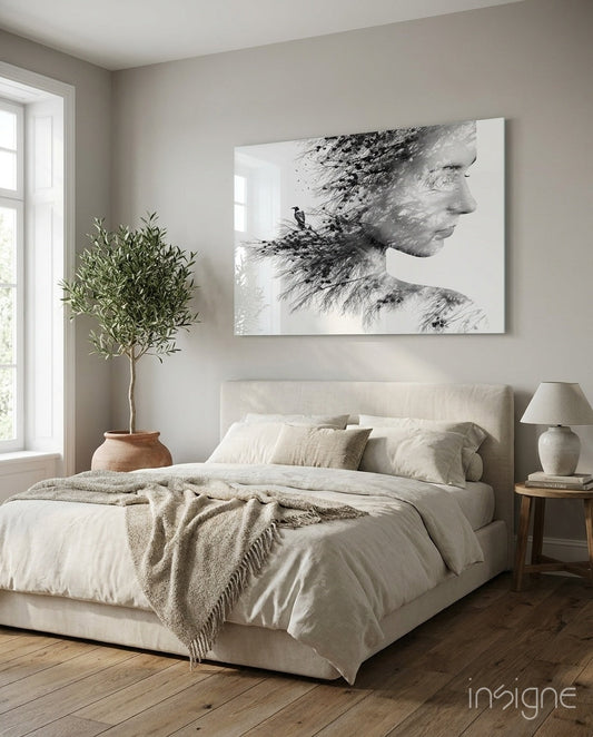 Woman Bird glass wall art silhouette