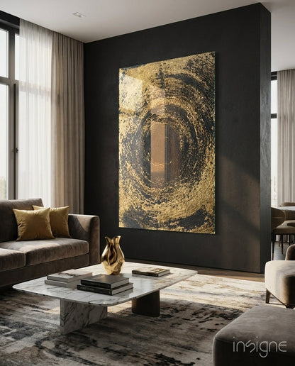 Gold Spiral abstract glass wall art panel