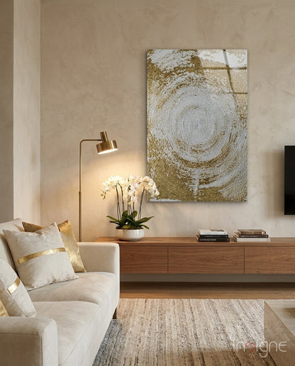 Pearl gold spiral abstract glass wall art panel